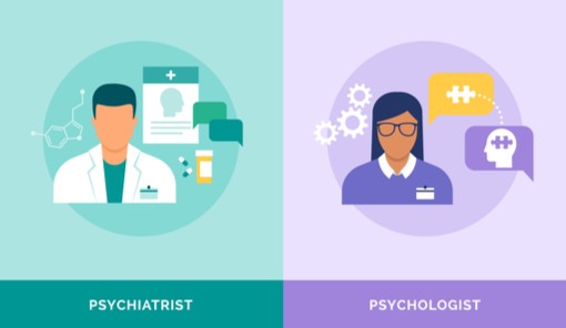 Concept art illustrating difference between Psychiatrist and Psychologist