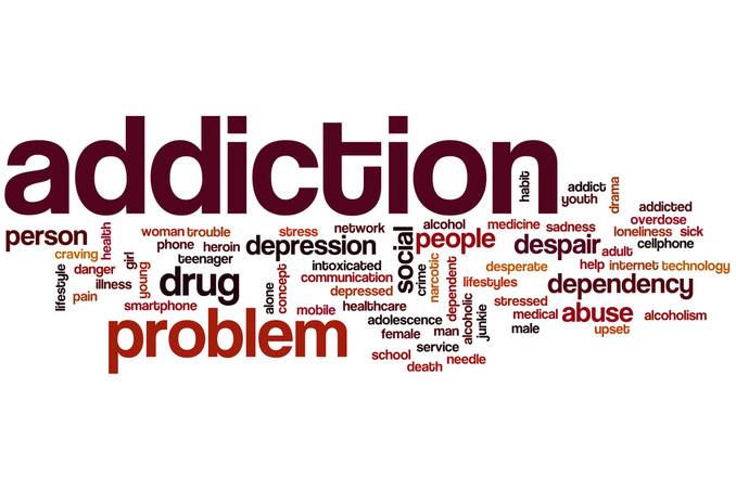 A 'word cloud' design centering on spice addiction and related concerns