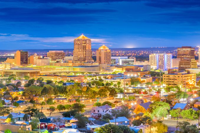 Albuquerque at twilight shows the concept of New Mexico alcohol and drug rehab centers for providing top tier addiction treatment