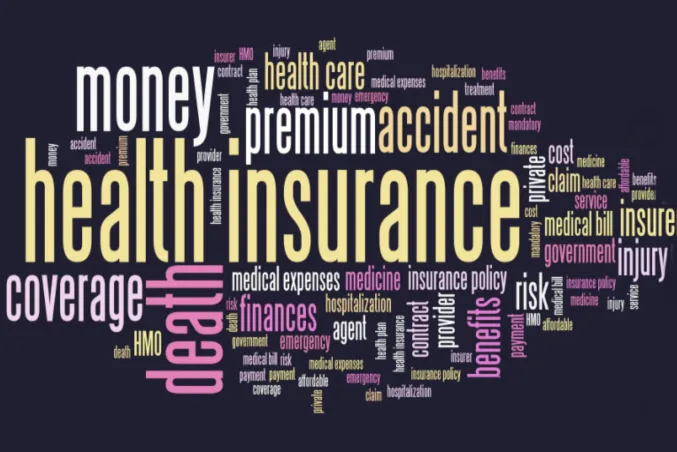 Word cloud of health insurance coverage terms for rehab