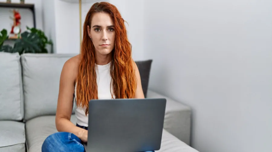 Find sober living after drug rehab New Jersey, concept pic shown of woman with laptop